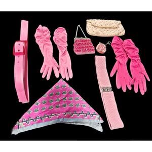 Vintage Pink Accessories Lot Gloves Belt Handbag Purse Scarf Womens Reseller